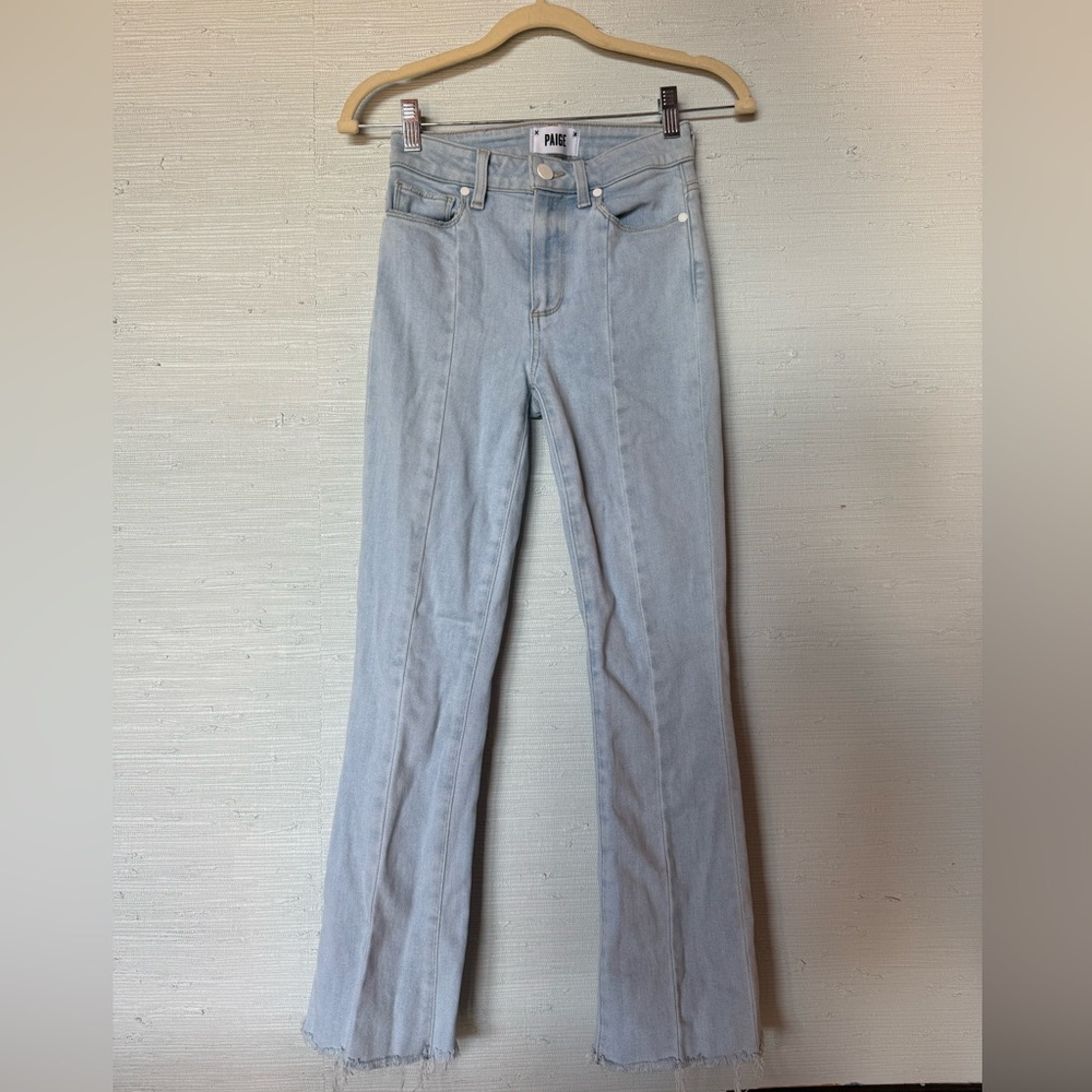 PAIGE Women's Soft Blue Frayed Flare Jeans